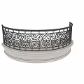 Curved Decorative Iron Railing With Intricate Scroll Patterns And White Base Structure 3d model