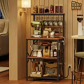 Stylish Shelving Unit Organizing Coffee Supplies Cups Grinder And Beans In Modern Living Room