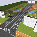 Well Designed Parking Lot With Main Driveway Colorful Spaces And Grass Areas