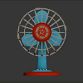 Red And Blue Desktop Electric Table Fan With Star Logo And Metal Grille