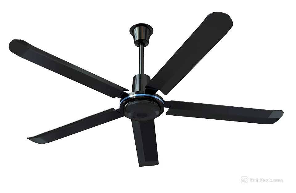 Modern Black Ceiling Air Conditioner Fan With 5 Blades For Home Cooling 3d model 