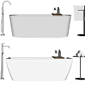 Modern White Freestanding Bathtub With Shower Faucet Wooden Tray And Towel Rack