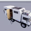 White Camper Van With Solar Panels Open Door Ladder And Roof Storage Boxes