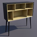 Modern Sideboard With Black Frame Beige Interior Shelves And Thin Legs Design 3d model