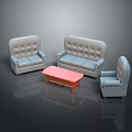 Contemporary Grey Tufted Sofa Set With Three Pieces And Red Rectangular Coffee Table