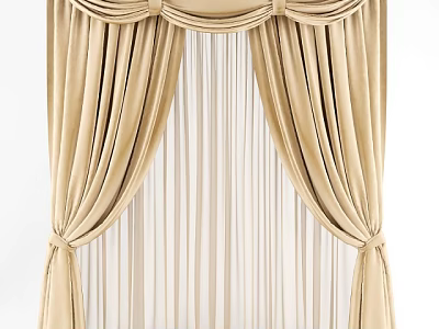 Elegant Beige Curtains with Valance Drapes Sheer Liner and Tiebacks 3d model