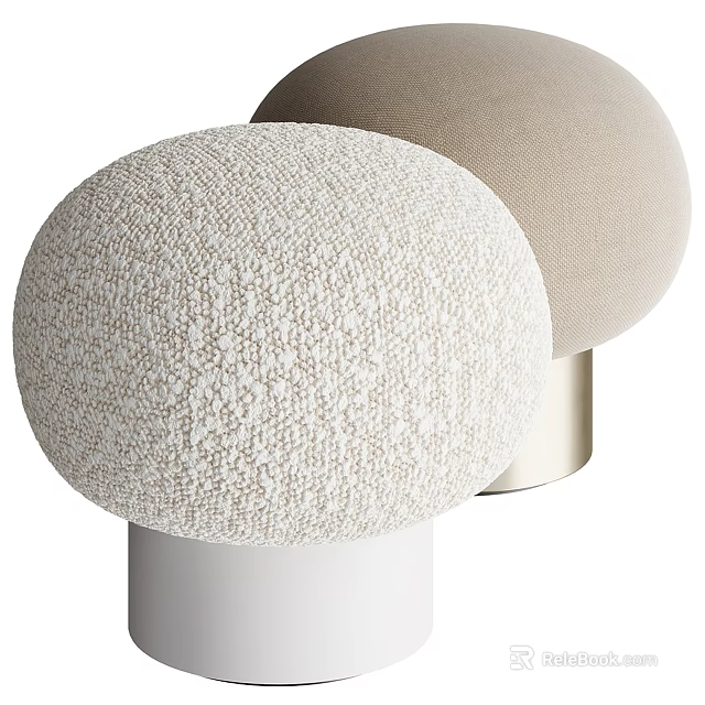 Modern Round Sofa Stools with Textured Fabric Beige Light Brown and White Base 3d model