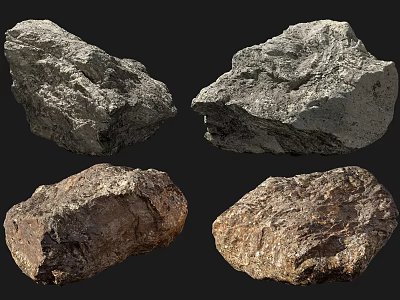 Four Natural Rough Stone Specimens With Diverse Textures And Surface Details 3d model