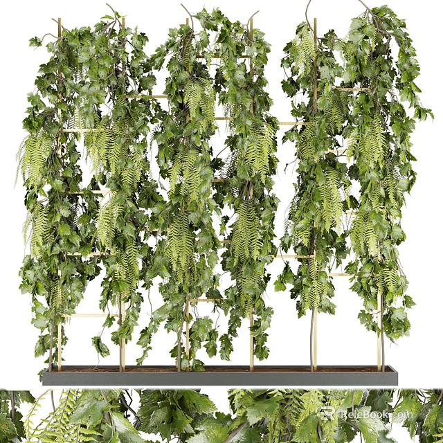 Lush Green Plant Wall Decorative Vertical Design With Trailing Vines Ferns And Metal Frame Support 3d model 