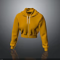 Yellow Cropped Hoodie With Zipper Long Sleeves Soft Fabric Casual Design