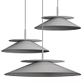 Modern Layered Pendant Lights With Beige Fabric Shades And Black Metal Frames