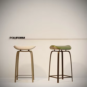 Modern Solid Wood Bar High Stool 3d model