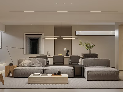 Modern Basement Interior With Sectional Sofa And Coffee Table 3d model