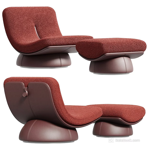 Modern Stylish Red and Brown Lounge Chair With Cushioned Seat and Ottoman 3d model 