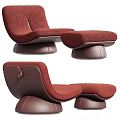 Modern Stylish Red and Brown Lounge Chair With Cushioned Seat and Ottoman