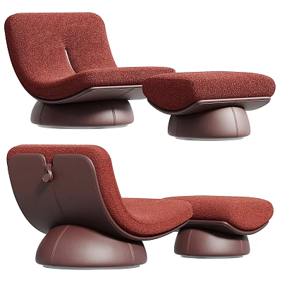 Modern Stylish Red and Brown Lounge Chair With Cushioned Seat and Ottoman 3d model