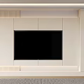 Modern TV Background Wall Design With White Panels And Decorative Shelves 3d model