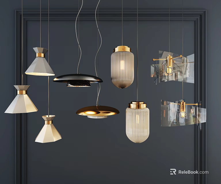 Modern Pendant Lights Collection Featuring Diverse Contemporary Designs and Metallic Accents 3d model 