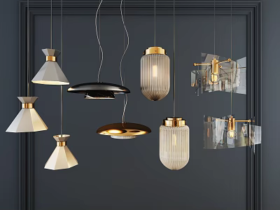 Modern Pendant Lights Collection Featuring Diverse Contemporary Designs and Metallic Accents 3d model