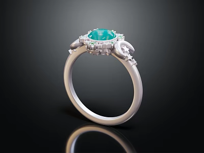 Elegant Silver Ring With Blue Central Gemstone And Surrounding Diamond Accents 3d model