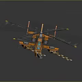 Dynamic Orange Helicopter Firing Missiles With Flames Against Gray Background