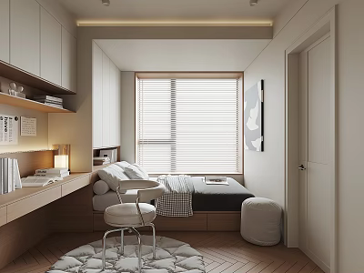 Cozy Modern Tatami Bedroom Interior Design With Tatami Bed Built in Desk And Storage Cabinets 3d model