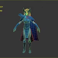 Detailed Fantasy Female Character With Blue Costume Horns And Cloak 3D Render