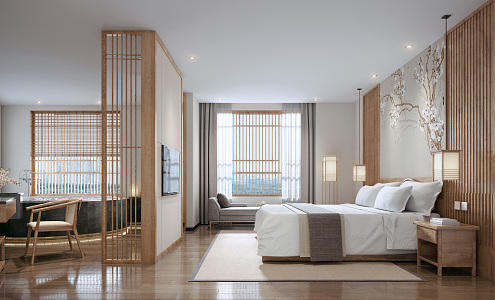 New Chinese Room Hotel Room 3d model