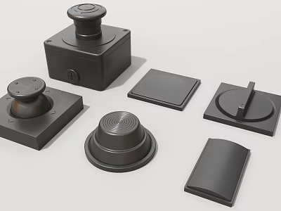 Industrial Equipment Control Components Featuring Black Knobs Panels And Metal Bases 3d model