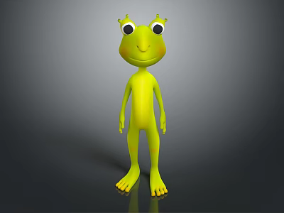 Cute Green Cartoon Frog 3D Model Standing With Big Eyes And Smiling Expression 3d model