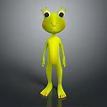 Cute Green Cartoon Frog 3D Model Standing With Big Eyes And Smiling Expression