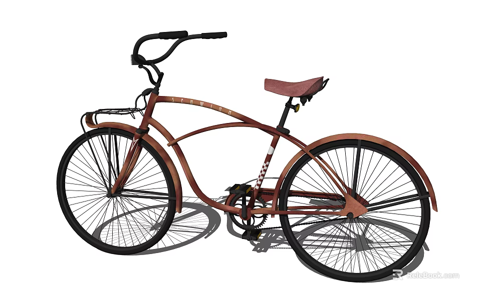 Vintage Copper Bicycle Featuring Classic Frame Handlebar Wheels And Comfortable Saddle 3d model 