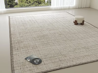 Square Area Rug With Neutral Toned Texture In Light Room Window Side Stool And Magazines 3d model