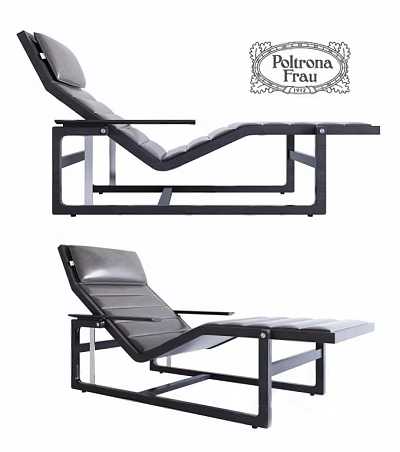Modern Leather Lounge Chair With Adjustable Backrest Armrest And Metal Frame 3d model
