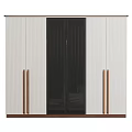 Modern Wardrobe Design With White Cabinet Black Glass Door And Wooden Handle