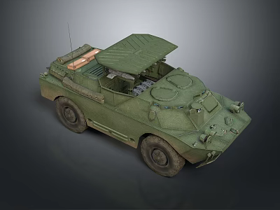 Green Armored Military Vehicle With Open Top Antenna And Large Wheels 3d model
