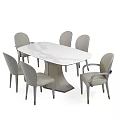 Modern Dining Table Set With Oval White Tabletop And Six Light Gray Chairs 3d model