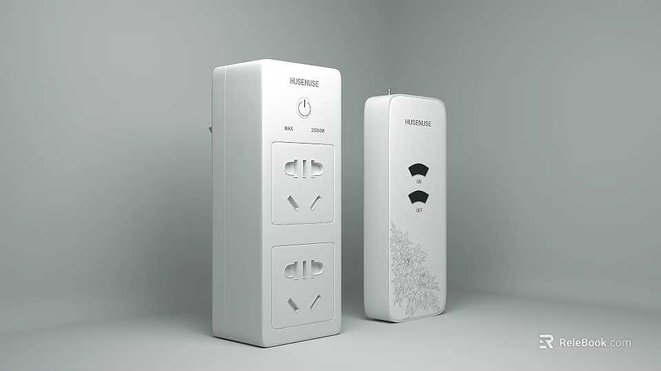 White Switch Panel With Power Sockets Switch Button And WiFi Pattern Design 3d model 