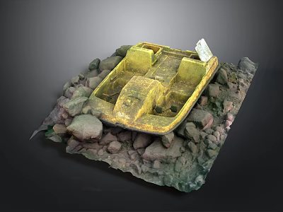 Small Boat Model Display With Stones And Label On Textured Base 3d model