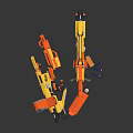 Creative Building Blocks Toys With Yellow And Orange Vehicle Models And Scattered Parts