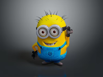 Cute Yellow Minion Stuffed Toy With Blue Overalls Goggles And Waving Pose For Kids 3d model