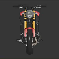 Sleek Red and Black Sport Motorcycle with Black Seat Gold Forks and Silver Exhaust