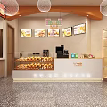 Modern Cream Room Dessert Shop With Bright Storefront And Baking 3d model
