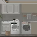 Modern Bathroom Cabinet Rack With Washing Machines White Beige Cabinets Faucets And Towel Rack