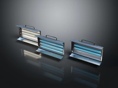 Three Modern Metal Furniture Shelves with Handles and Reflective Surface Design 3d model
