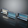 Three Modern Metal Furniture Shelves with Handles and Reflective Surface Design