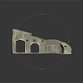 Stone Architectural Structure With Arched Doorways Curved Stairs And Green Plants