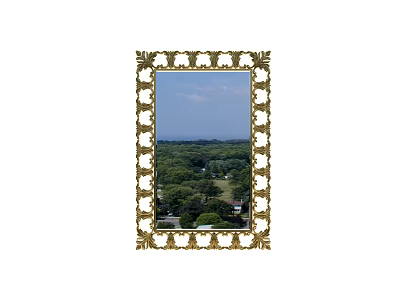 Ornate Golden Framed Mirror Reflecting Green Trees Grassland And Blue Sky 3d model