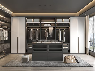 Modern Walk in Closet Interior With Organized Storage And Island 3d model