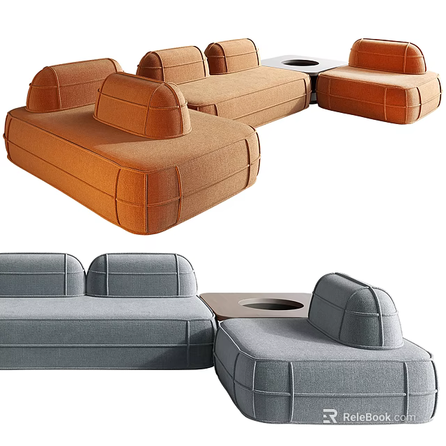 Contemporary Modular Sofa Design With Orange Gray Upholstery And Comfortable Living Room Seating 3d model 